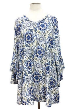 24 PQ {Dress The Part} Blue Floral Print V-Neck Top EXTENDED PLUS SIZE 4X 5X 6X