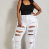 BT-B {The Map} White SALE! Destroy Side Fringe Jeans PLUS SIZE 1X 2X 3X