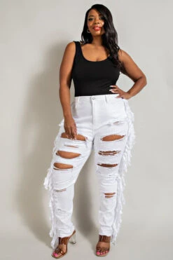 BT-B {The Map} White SALE! Destroy Side Fringe Jeans PLUS SIZE 1X 2X 3X