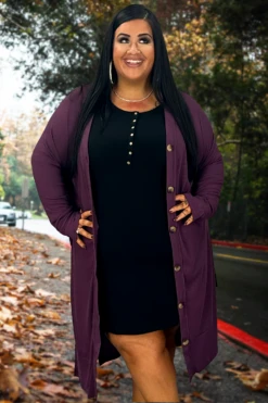 25 OT-S {Close To You} Eggplant Ribbed Button Up Duster SALE!!! PLUS SIZE 1X 2X 3X