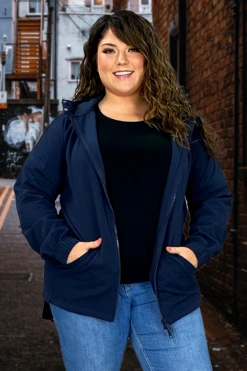 OT-N {Comfy Chic} NAVY Hoodie Jacket With Full Zipper PLUS SIZE 1X 2X 3X