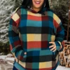 87 HD-B {Double Take} Multi-Color Plaid Hoodie W/Pocket EXTENDED PLUS SIZE 3X 4X 5X -Cheap Clothing Store DoubleTake