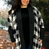 56 OT-C {Draw You In} Ivory Large Check Print Cardigan EXTENDED PLUS SIZE 1X 2X 3X 4X 5X -Cheap Clothing Store Drawyouin