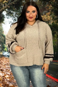 41 HD-G {Give It A Whirl} Mocha Knit SALE!! Hoodie W/Pocket PLUS SIZE 1X 2X 3X