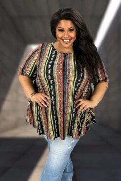 25 PSS {Sending My Love} Black/Brown Striped Paisley Top EXTENDED PLUS SIZE 4X 5X 6X