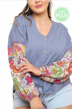 CP-T {Before I Go} "UMGEE" Blue Top With Printed Sleeves SALE!!