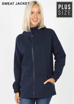 OT-N {Comfy Chic} NAVY Hoodie Jacket With Full Zipper PLUS SIZE 1X 2X 3X -Cheap Clothing Store IMG 5262