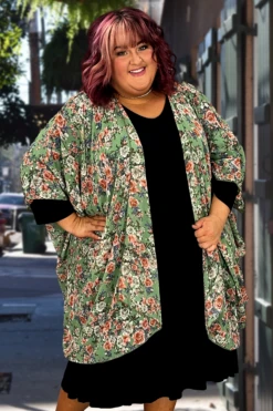 70 OT-S {Keeping Floral} Sage Floral Printed Cardigan EXTENDED PLUS SIZE 3X 4X 5X