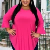 86 SQ-B {Living In Comfort} FUCHSIA Round Neck Tunic CURVY BRAND!!! EXTENDED PLUS SIZE XL 2X 3X 4X 5X 6X