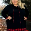 21 HD-E {Perfect Curvy} Black/Red Plaid Contrast Hoodie SALE!!! CURVY BRAND!! EXTENDED PLUS SIZE 3X 4X 5X 6X