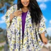 52 OT-B {Sweet As Ever} SALE! Ivory/Lavender Floral Kimono EXTENDED PLUS SIZE 3X 4X 5X