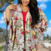 54 OT-D {Keeping You Sweet} Grey Stripe Floral Kimono EXTENDED PLUS SIZE 3X 4X 5X