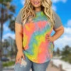 33 CP-P {All I Know} Neon Coral Tie Dye Stripe Sleeve Top PLUS SIZE XL 2X 3X -Cheap Clothing Store PhotoMay102023 123932AM