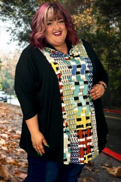 34 HD-N {Rock The Runway} Black/Mulit-Color Print Hoodie CURVY BRAND!!! EXTENDED PLUS SIZE 4X 5X 6X