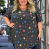 23 PSS-B {Star Power} Charcoal Multi Star Print V-Neck Top EXTENDED PLUS SIZE 3X 4X 5X -Cheap Clothing Store StarPower