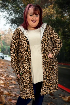 52 OT-X {Staying Strong} Leopard Print Cardigan W/Hood CURVY BRAND!!! EXTENDED PLUS SIZE 3X 4X 5X 6X -Cheap Clothing Store Stayingstrong