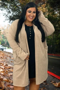 58 OT-F {Stick With Me} Khaki Duster W/Pocket EXTENDED PLUS SIZE 1X 2X 3X 4X 5X