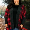 56 OT-D {Upbeat Days} Red Large Check Print Cardigan EXTENDED PLUS SIZE 1X 2X 3X 4X 5X