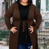 91 OT-L {Well Aware} Brown Tie Front Cardigan PLUS SIZE 1X 2X 3X