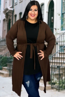 91 OT-L {Well Aware} Brown Tie Front Cardigan PLUS SIZE 1X 2X 3X