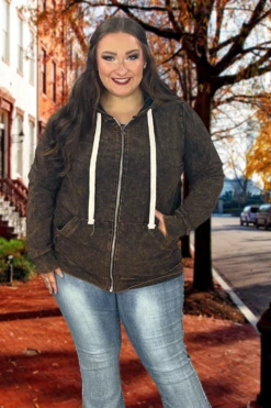 OT-N {Worth The Wait} Americano Mineral Wash Hoodie Jacket PLUS SIZE 1X 2X 3X