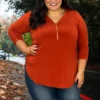 81 SD-A {Classy Threads} SALE!!! Rust Top With Gold Zipper PLUS SIZE 1X 2X 3X -Cheap Clothing Store classythreadsrust