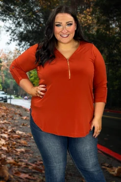 81 SD-A {Classy Threads} SALE!!! Rust Top With Gold Zipper PLUS SIZE 1X 2X 3X