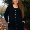 20 OT-B {Cute As A Button} Black Button Up Cardigan PLUS SIZE 1X 2X 3X -Cheap Clothing Store cuteasabutton