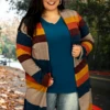 54 OT-E {Future Goals} Taupe/Multi-Color Striped Cardigan PLUS SIZE XL 2X 3X -Cheap Clothing Store futuregaols