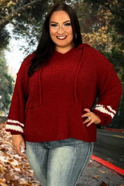 41 HD-F {Give It A Whirl} Dark Rust SALE!! Knit Hoodie W/Pocket PLUS SIZE 1X 2X 3X