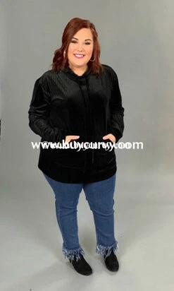 HD-N {Midnight Rodeo} SALE!! Black Velvet Ribbed Hoodie With Drawstring -Cheap Clothing Store hd n black velvet ribbed with drawstring runs small sale hoodies curvy boutique plus size clothing 1 277