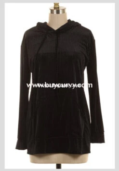HD-N {Midnight Rodeo} SALE!! Black Velvet Ribbed Hoodie With Drawstring -Cheap Clothing Store hd n black velvet ribbed with drawstring runs small sale hoodies curvy boutique plus size clothing 4 519