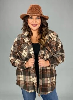 Cheap Clothing Store 23 24 OT-Y {No More Doubts} Brown/Rust Plaid Shacket PLUS SIZE 1X 2X 3X