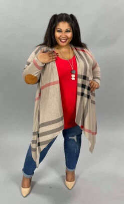 25 OT-E {Raise The Bar} Plaid Taupe Cardigan PLUS SIZE 1X 2X 3X
