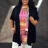 11 OT-B {Splendid Day} Black Short Sleeve Cardigan PLUS SIZE 1X 2X 3X