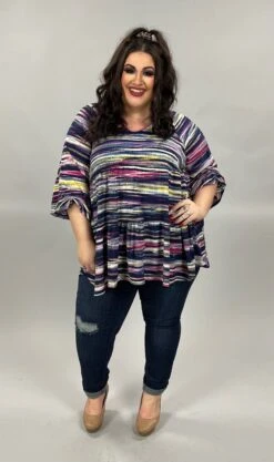20 PLS-O {Almost Stripes} Navy/Fuchsia Printed Tunic PLUS SIZE 1X 2X 3X