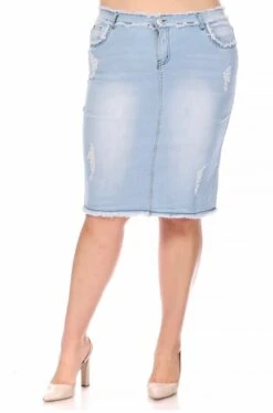 LEG-21 {Here At Last} Lt. Blue Wash Stretch Denim Skirt PLUS SIZE 1X 2X 3X