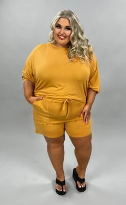 21 SET-F {The Good Life} Mustard Long Sleeve Short Set SALE!!! PLUS SIZE 1X 2X 3X