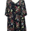 20 PSS {Vivid Vision} Black Bright Floral Print V-Neck Top EXTENDED PLUS SIZE 3X 4X 5X