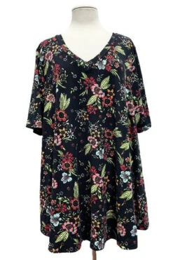20 PSS {Vivid Vision} Black Bright Floral Print V-Neck Top EXTENDED PLUS SIZE 3X 4X 5X