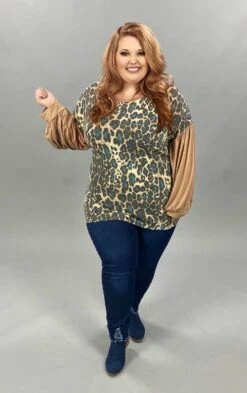 21 CP-B {Meant Well} Mocha Teal Leopard Knit Top PLUS SIZE XL 2X 3X