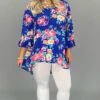 PQ-Z {Audience For You} Blue Floral V-Neck Bell Sleeve Tunic