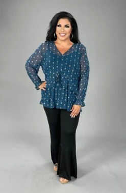 PLS-A M-109 {Style & Co} Teal Print Sheer Mesh Top *SALE* Retail $59.50 PLUS SIZE 3X