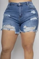LEG-48 Or BT-P {Wax Jean} Med. Distressed Stretch Mom Shorts PLUS SIZE 1X 2X 3X