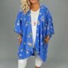 26 OT {Time To Bloom} Blue Floral Kimono EXTENDED PLUS SIZE 3X 4X 5X