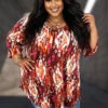 65 PSS {Never Miss Out} Burgundy Print Criss-Cross Tunic CURVY BRAND!!! EXTENDED PLUS SIZE 4X 5X 6X