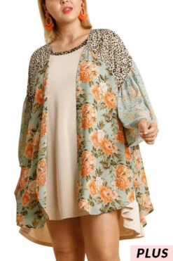 16 OT-I {Out Of Line} Umgee ! Sage Multi-Print Kimono PLUS SIZE XL 1X 2X