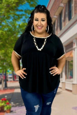 44 CP-G {Fashion On Call} Black Babydoll Top W/Ivory Trim PLUS SIZE 1X 2X 3X -Cheap Clothing Store image 2b582093 fcff 4644 90af b37d78811e3a