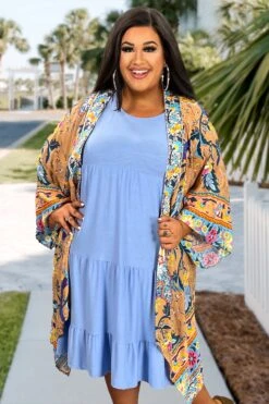 99 OT-N {A Turn Around} Umgee Almond Floral Kimono PLUS SIZE XL/1X 1X/2X