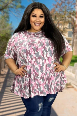89 PSS-C {Here For The Hunt} SALE!! Pink Camo Print Top EXTENDED PLUS SIZE 3X 4X 5X
